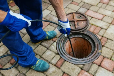 Plumber cleaning an outdoor sewer drain in Selma