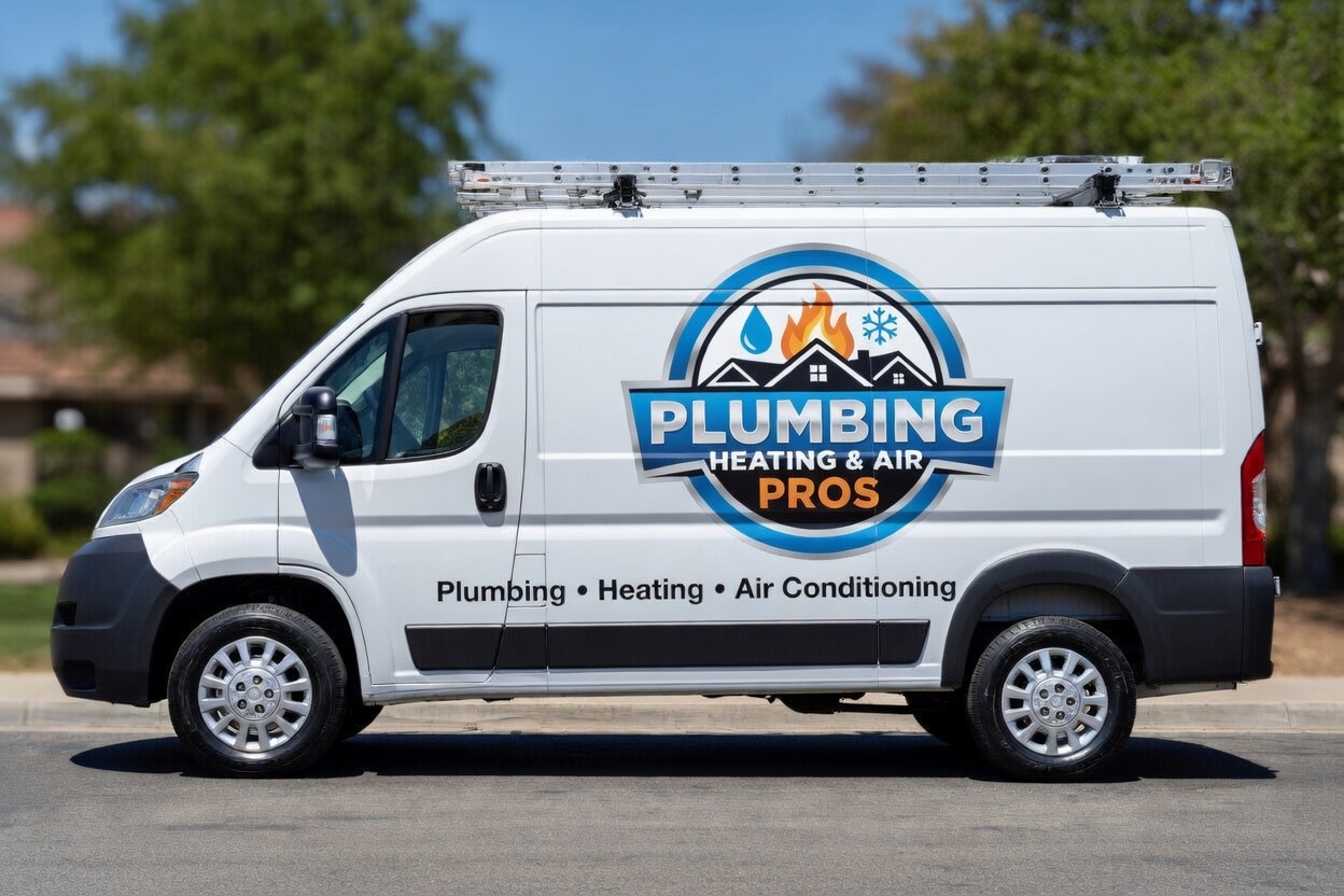 Local plumbing heating and air service van serving Selma